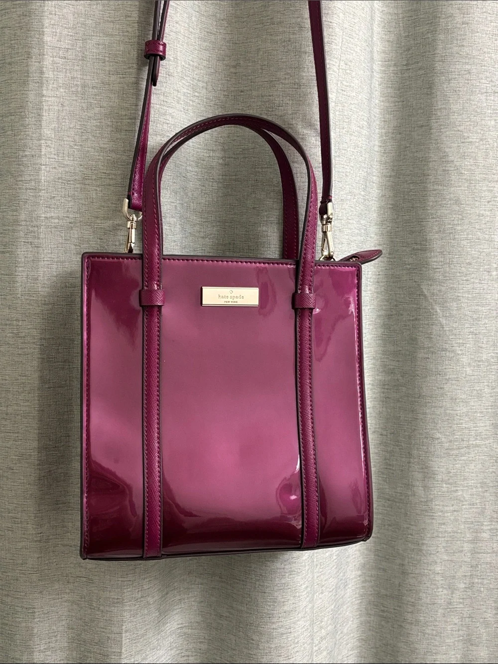 Kate Spade Kenzie Small Crossbody Tote Bag in Patent Dark Raspberry Purple
